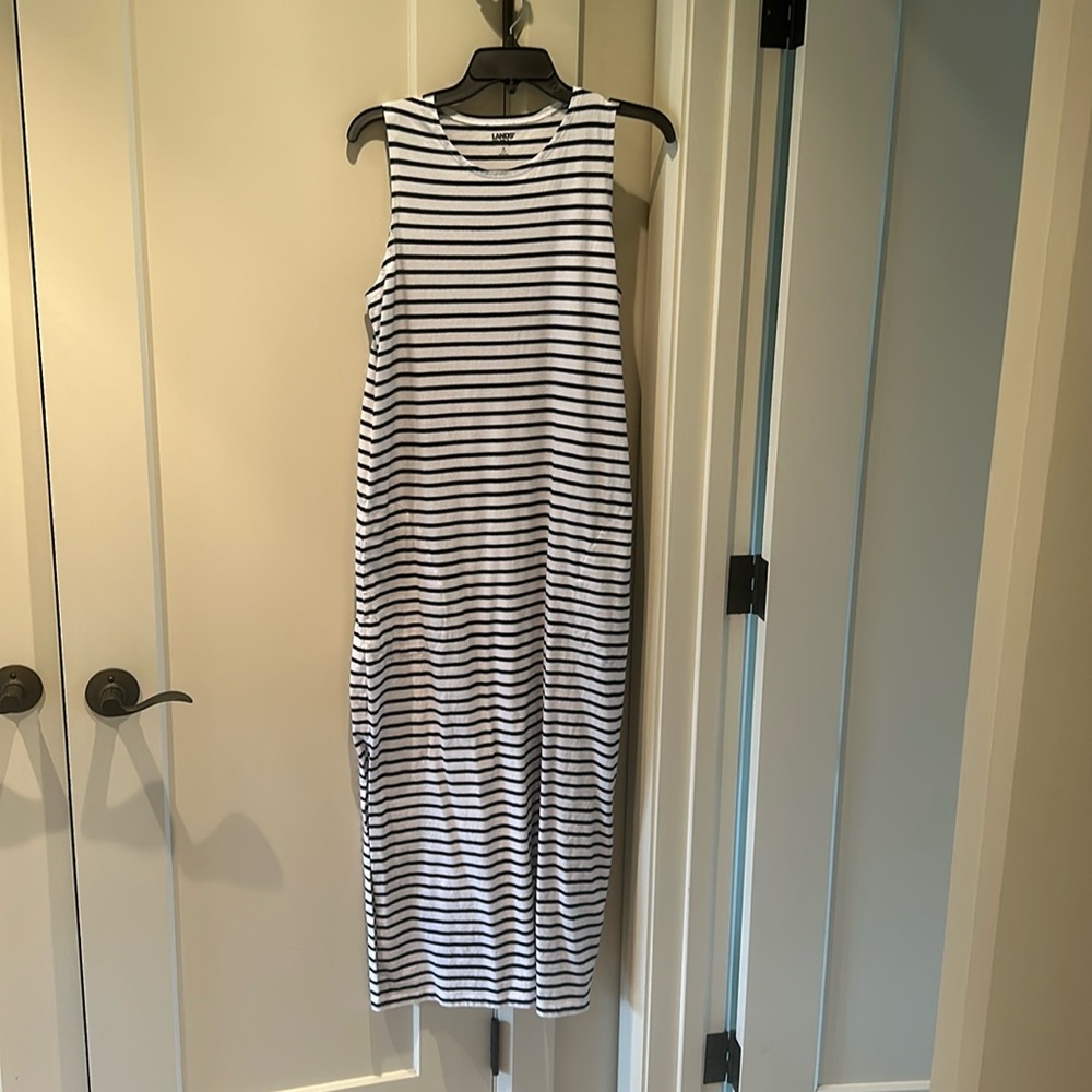Navy and white striped cotton jersey dress. Washed but never worn.